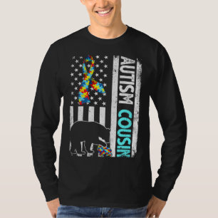 Distressed American Flag Autism Cousin Bear Autist T-Shirt