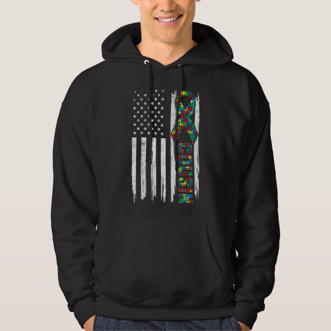 Distressed American Flag Autism Cousin Family Matc Hoodie (Front)