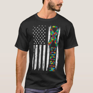 Distressed American Flag Autism Cousin Family Matc T-Shirt