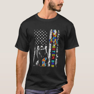Distressed American Flag Autism Dad Bear Awareness T-Shirt