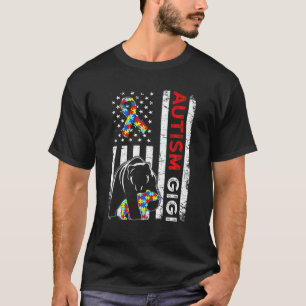 Distressed American Flag Autism Gigi Bear Awarenes T-Shirt