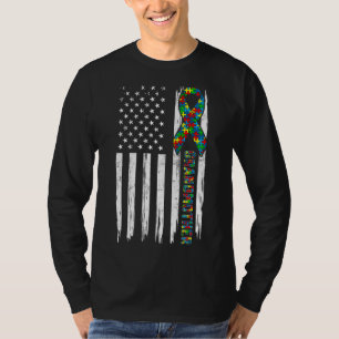 Distressed American Flag Autism Grandmother Family T-Shirt