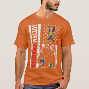 Distressed American Flag Autism Grandpa Bear Aware T-Shirt