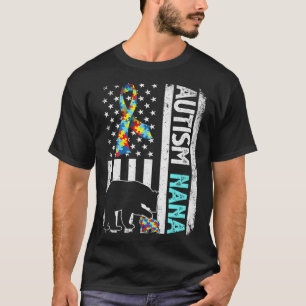 Distressed American Flag Autism Nana Bear Autistic T-Shirt
