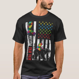 Distressed American Flag Autism Paw Paw Bear Aware T-Shirt