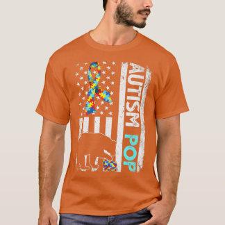Distressed American Flag Autism Pop Bear Autistic T-Shirt