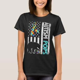 Distressed American Flag Autism Pops Bear Autistic T-Shirt