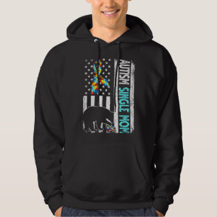 Distressed American Flag Autism Single Mom Bear Au Hoodie