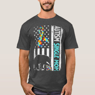 Distressed American Flag Autism Single Mum Bear Au T-Shirt