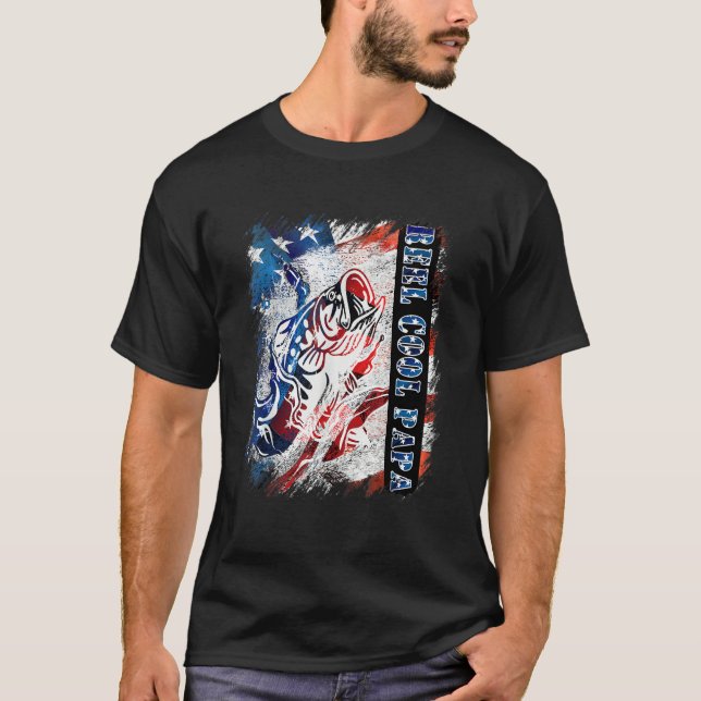 Distressed American Flag Bass Fish Fisherman Cousi T-Shirt (Front)