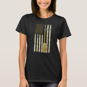 Distressed American Flag Beer Tap Humourous Drinki T-Shirt