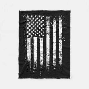 Distressed American Flag Black Fleece Blanket