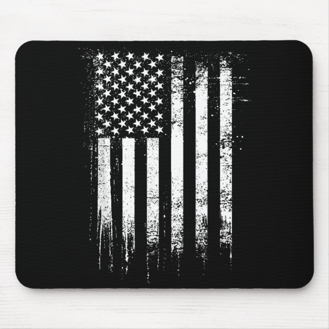 Distressed American Flag Black Mouse Pad (Front)