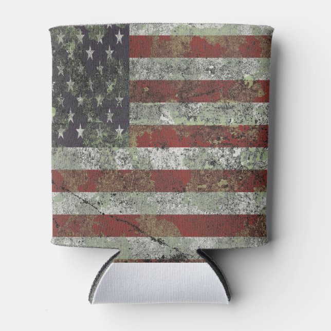 Distressed American Flag  Can Cooler (Front)