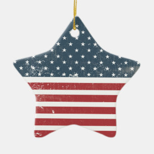 distressed american flag ceramic tree decoration