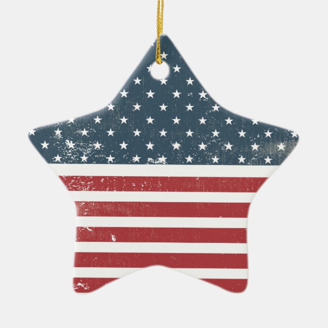 distressed american flag ceramic tree decoration (Front)