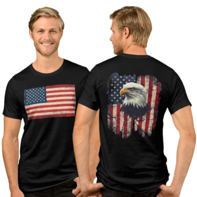 Distressed American Flag & Eagle Men's T-Shirt Tri-Blend Shirt (Creator Uploaded)