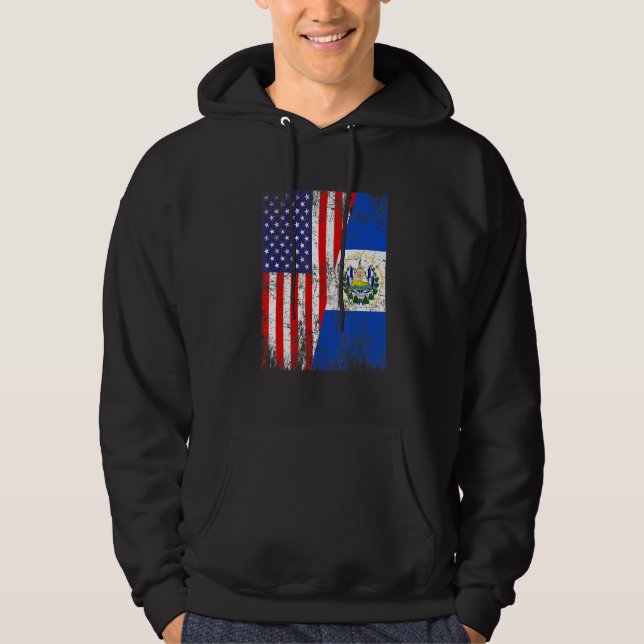 Distressed American Flag & El Salvador Flag Patrio Hoodie (Front)