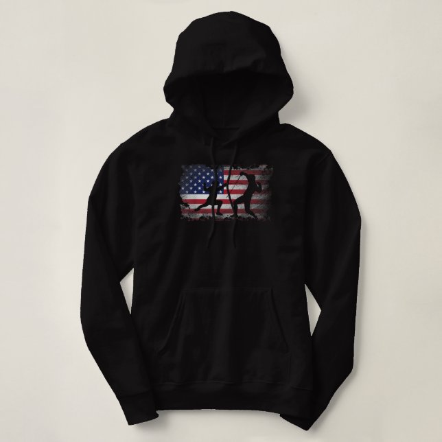 Distressed American Flag Fencing USA Patriotic Gif Hoodie (Design Front)