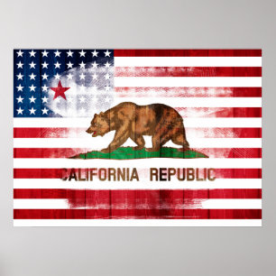 Distressed American Flag & Flag of Californa Poster