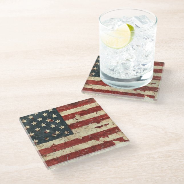 Distressed American Flag Glass Coaster (Angled)