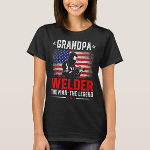Distressed American Flag Grandpa Welder The Legend T-Shirt