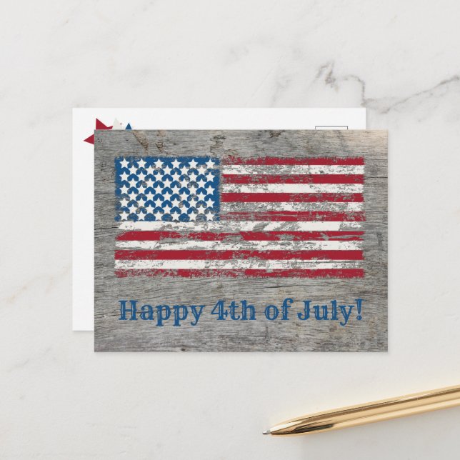 Distressed American Flag Happy 4th of July  Postcard (Front/Back In Situ)