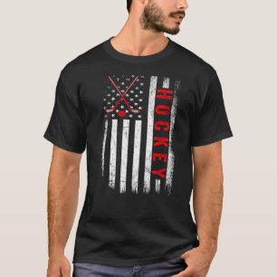 Distressed American Flag Hockey Patriotic Ice Hock T-Shirt