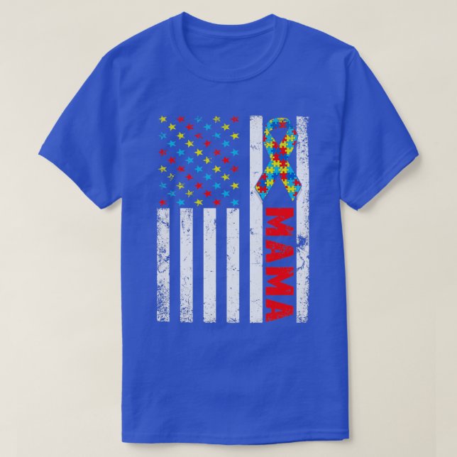 Distressed American Flag Mama Autism Awareness Fam T-Shirt (Design Front)