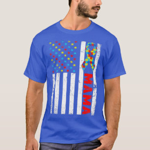 Distressed American Flag Mama Autism Awareness Fam T-Shirt
