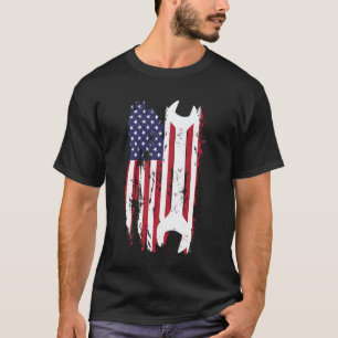 Distressed American Flag Mechanic T Shirt For Men