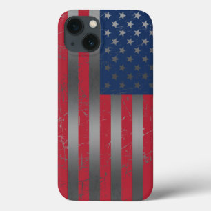 Distressed American Flag Metallic Background iPhone 13 Case