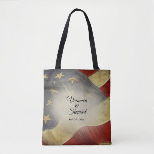 Distressed American Flag Names and Date Tote Bag