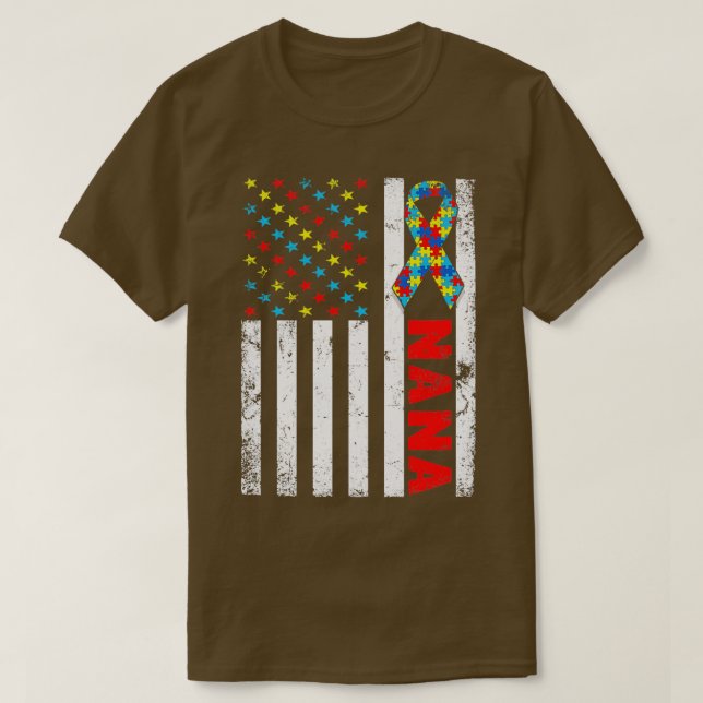 Distressed American Flag Nana Autism Awareness Fam T-Shirt (Design Front)