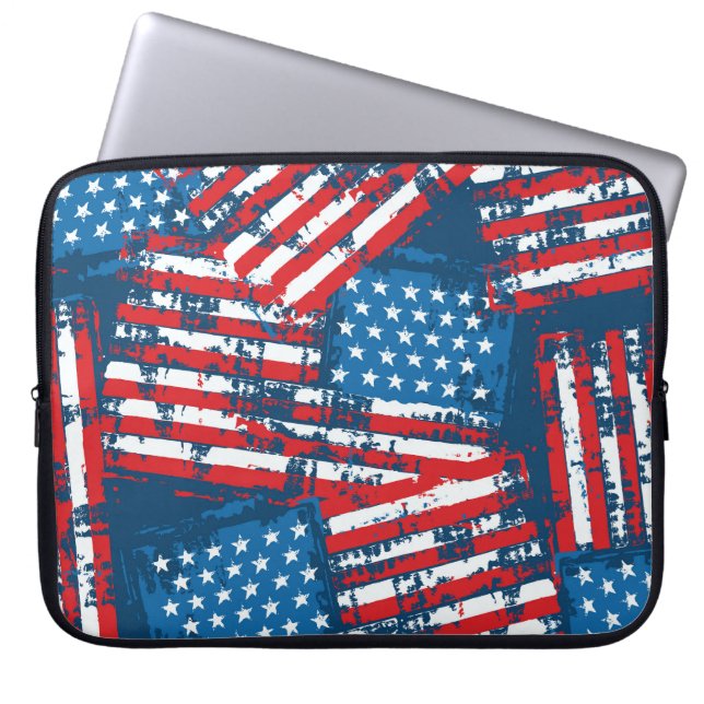 Distressed American Flag Painted Pattern Laptop Sleeve (Front)