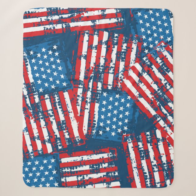 Distressed American Flag Painted Pattern Sherpa Blanket (Front)