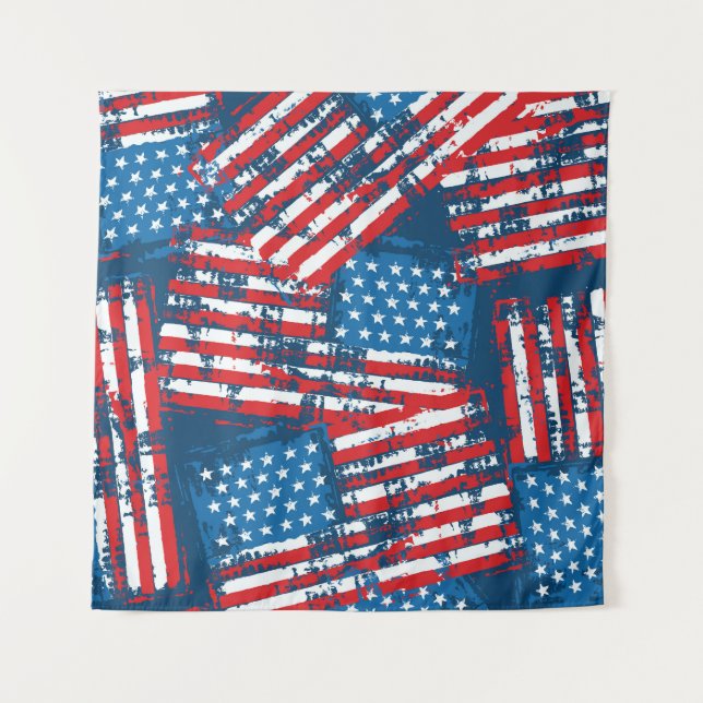 Distressed American Flag Painted Pattern Tapestry (Front)