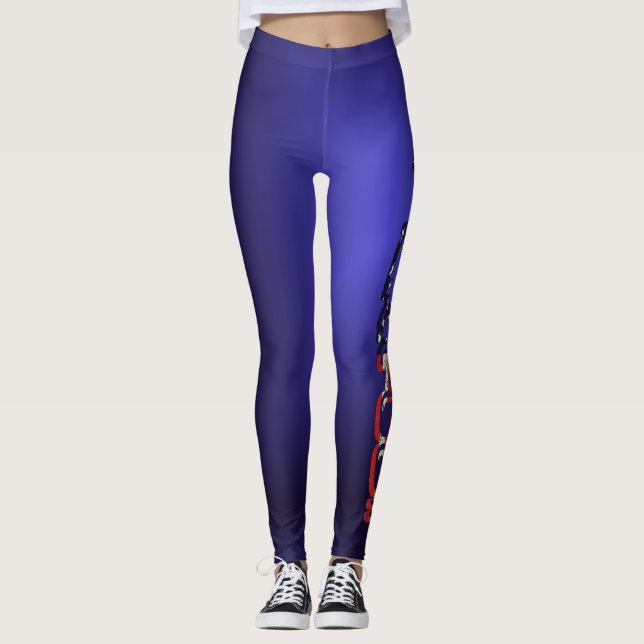 Distressed American Flag Pickleball Logo Leggings (Front)