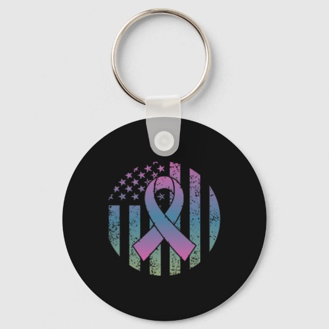 Distressed American Flag Pocket Metastatic Breast  Key Ring (Front)