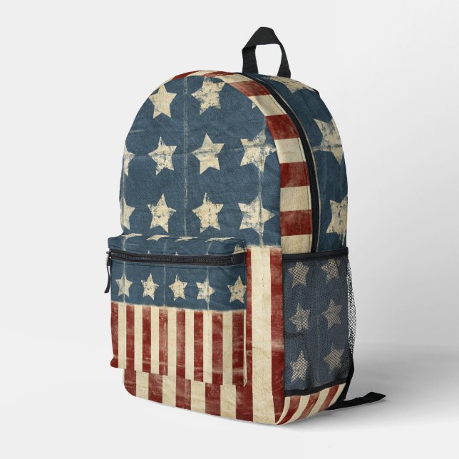 Distressed American Flag Printed Backpack (Back Corner Right)