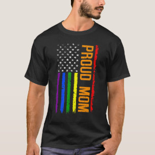 Distressed American Flag Proud Mum Lgbt Lesbian Ga T-Shirt