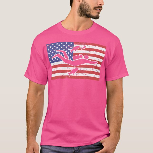 Distressed American Flag Scuba Diving T-Shirt (Front)