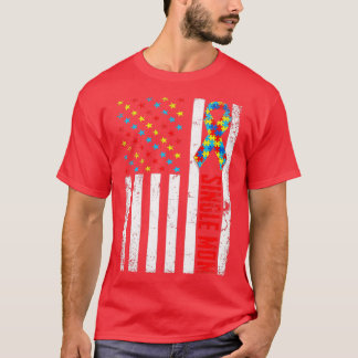 Distressed American Flag Single Mum Autism Awarene T-Shirt