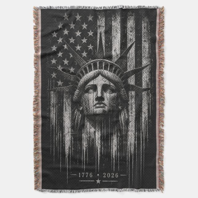 Distressed American Flag Statue of Liberty  Throw Blanket (Front Vertical)