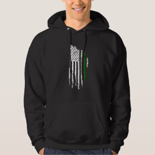 Distressed American Flag Thin Green Line Military Hoodie