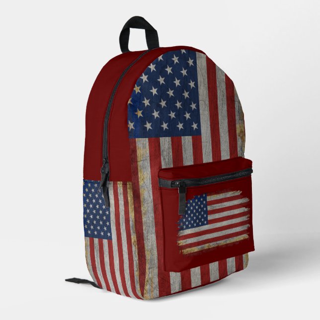  Distressed American Flag Veterans Day 4th Of July Printed Backpack (Back Corner Left)