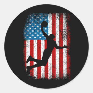 Distressed American Flag Vintage Basketball 4th of Classic Round Sticker