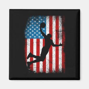 Distressed American Flag Vintage Basketball 4th of Magnet