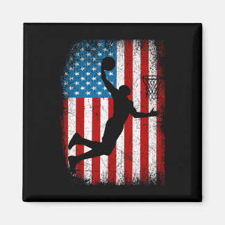 Distressed American Flag Vintage Basketball 4th of Magnet