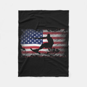 Distressed American Flag Water Skiing Usa Patrioti Fleece Blanket